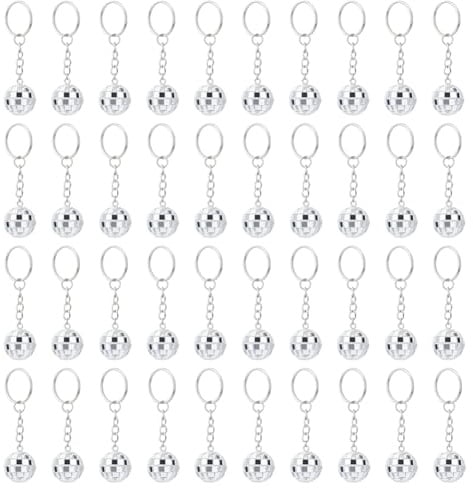 DICOSMETIC 40 Stück Glas Disco Party Gefälligkeiten 8cm Spiegel Disco Ball Schlüsselanhänger Platin Junggesellinnenabschied Party Schlüsselanhänger Für Partyzubehör Dekorationen