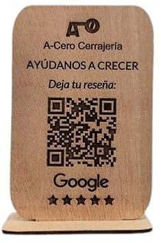Cartel QR de Madera para Reseñas Google o Menú restaurante – Soporte Personalizado para Negocios – Placa con Código QR Grabado Láser – Fomenta Opiniones y Valoraciones