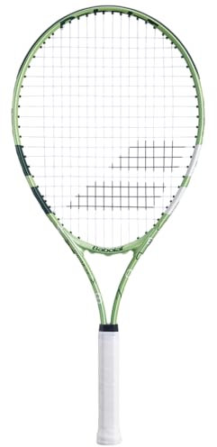 Babolat, Raqueta de Tenis Modelo Wimbledon 25 Jr, Grip 00, Blanco/Verde, Ligero (220 g), Gran Tamis, Marco de Aluminio, Ideal para Niños de 130 a 140 cm, Empezar y Progresar