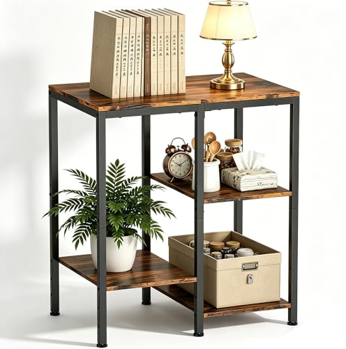 smusei Aufbewahrungsregal mit 4-Stufiges Regal Regal Küche Verstellbar Storage Shelves Tragkraft 50 lb Lagerregal Konstruktion aus Metall und Holz für Wohnzimmer Küche Schlafzimmer