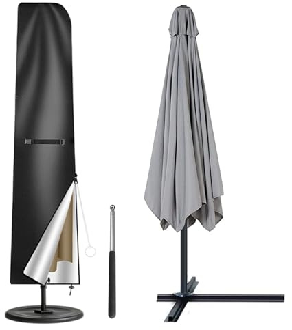 Ampelschirm Schutzhülle 240x57/57cm, Sonnenschirm Schutzhülle Abdeckung für Schirme bis 400 cm Ø und 300 x 300 cm, Anti-UV Sonnenschirmhülle mit Stab für Marktschirm Gartenschirm (Schwarz,240x57/57cm)