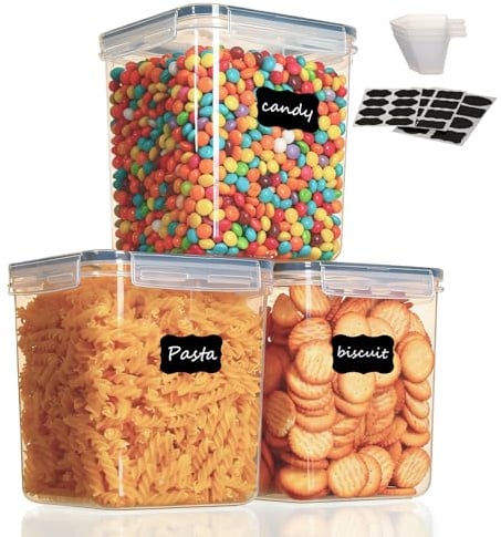 Cozary 2,5L Vorratsdosen mit Deckel Luftdichte 3er Set, Aufbewahrungsbox Küche, Frischhaltedose mit 3 Messlöffeln, BPA Frei, Vorratsbehälter Lebensmittelqualität für Getreide, Mehl, Müsl, Reis