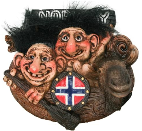 Generisch 2 Trolle im Wikingerschiff, Norge Troll, Magnet, Figur für innen, 8x7cm