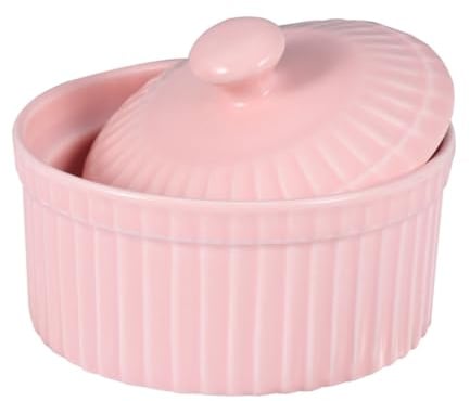 TOYANDONA Keramik Backschüssel mit Deckel Hitzebeständig Kleines Rosa Backförmchen für Pudding Auflauf und Dessert Vielseitige Schale für Küche und Backofen Einfach zu Reinigen