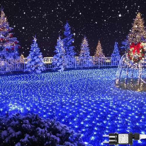 PLODAXE Lichternetz Außen Innen 6x4m, Lichterkette Netz 660 LED mit 8 Modi Speicherfunktion, IP44 Wasserdicht Lichtnetz für Büsche Garten Fenster Balkon Hochzeit Weihnachtsdeko, Blau