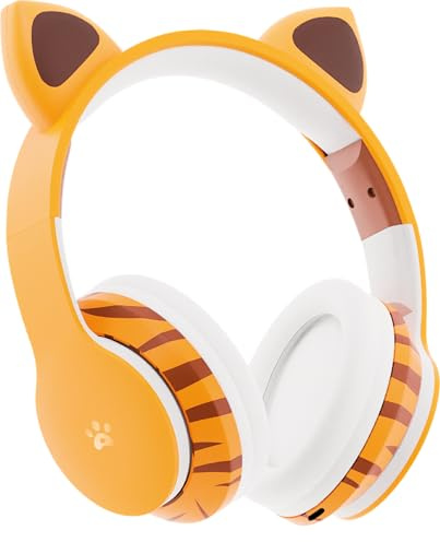 Juice Animals Wireless Headphones, Bluetooth On-Ear Headset with Adjustable Headband, Clear Sound for iPhone 17, 16 & 15, Tablets & Laptops – Tiger