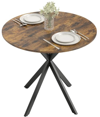 HOMCOM Esstisch für 2 Personen im Industriestil, Ø 80 cm, Rustikal-Braun | Runder Küchentisch, mit Stahlbeinen, für Esszimmer, Küche, Homeoffice