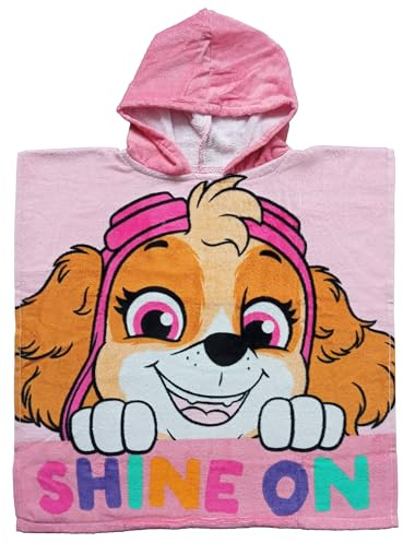 United Labels Paw Patrol - Badeponcho für Mädchen Handtuch Kinder Badetuch mit Kapuze 100% Baumwolle 50 x 100 cm Rosa