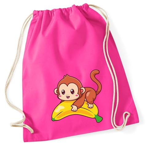 Huuraa Turnbeutel Süßer Affe Comic Geschenk | Sportbeutel 12 Liter Fuchsia Baumwolle Pinker Rucksack Geschenkidee Unisex Beutel mit Kordelzug Baumwollbeutel