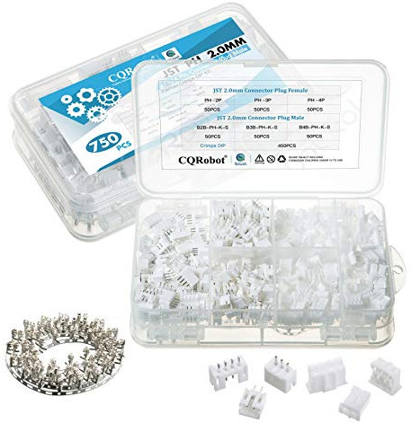 CQRobot JST PH 2,0 mm Tonhöhe 2-Polige/3-Polige/4-Polige Steckverbinder IC Männlich Stecker, Weiblich Buchsengehäuse und T-Crimp-Klemme.150 Sätze/750 Teile Kabel-Platine-Adapterkabelbaugruppe.