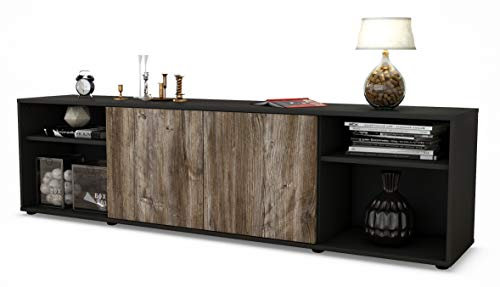 Stil.Zeit TV Schrank Lowboard Asimo, Korpus anthrazit matt, Front Holz-Design Treibholz (180x49x35cm), mit Push-to-Open Technik