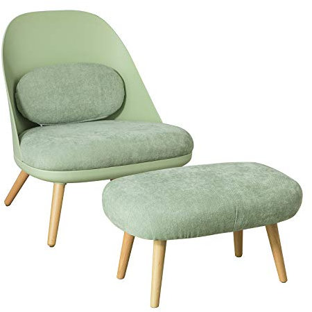 SoBuy FST63-GR Einzelsessel mit Hocker und Rückenkissen Relaxsessel Loungesessel Fernsehsessel Lesesessel mit Massivholzfüßen Mintgrün