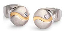 Boccia Ohrstecker aus poliertem Reintitan teilweise goldplattiert mit Diamant, in der Farbe: Silber/Gold, hautfreundlich, Maße: Durchmesser: 6,8 mm, 05028-04