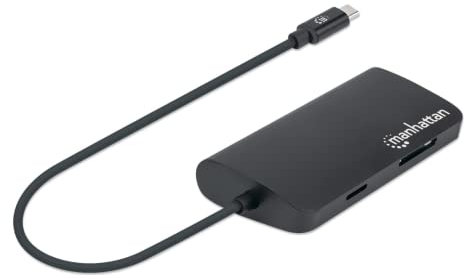 Manhattan-Products USB-C Hub mit Micro / SD Kartenleser - Multiport mit 1 x HDMI, 1 x USB-C, 3 x USB 3.0, 1 x Ethernet Port, 2 x SD-Slots, Plug&Play