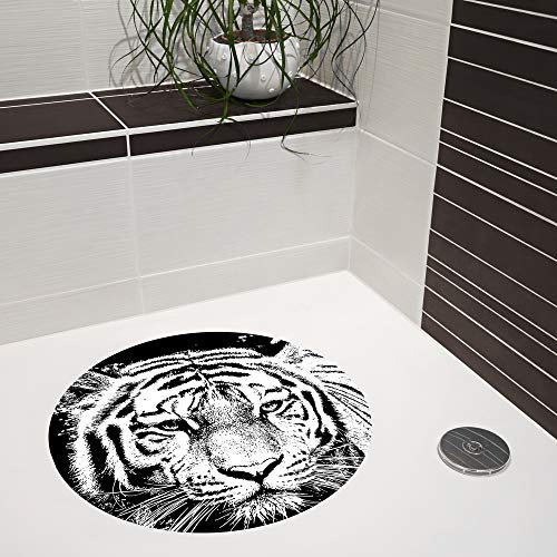 AnTina TAPES Anti Rutsch Aufkleber/Sticker, rund Ø 55 cm, idealer Ersatz für herkömmliche Duschmatten, Rutschschutz durch Anti-Rutsch-Oberfläche, hygienisch, pflegeleicht (Tiger Black & White)