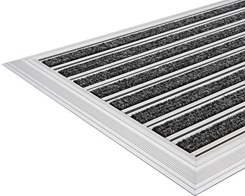 Desan | Alu Fußmatte Power Mat | 62 x 90 cm | 12mm Aluminium Fußabtreter für Außen und Innen | Türmatte für die Haustür | Alu Rampe | Schmutzfangmatte in 3 Größen | Anthrazit | Textilrips