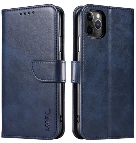 LOLFZ Wallet Case for iPhone 11 Pro, Vintage Leather Book Case with Card Holder Kickstand Magnetic Closure Flip Case Cover for iPhone 11 Pro - Blue