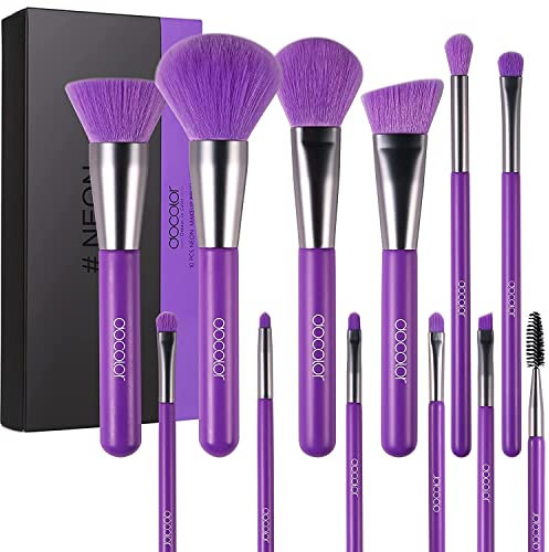 Docolor Neon Violett Pinselset Makeup 10 Stück Make Up Pinsel Set Professionell Schminkpinsel Set Puderpinsel Lidschatten Blush Premium Synthetikhaar Holzgriff