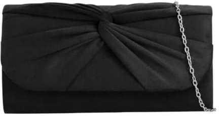 LeahWard Women's Satin Wedding Clutch Bag Large Bow Soft Handbags Evening Purse (Black Bow)