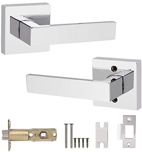 Probrico Polished Chrome Square Passage Door Lever Stainless Steel Door Knob Interior Door Handle for Hallway