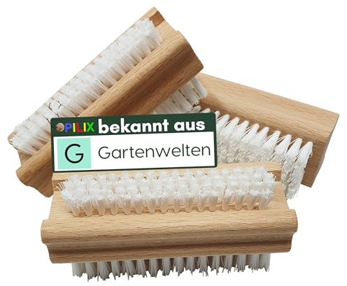 PILIX Nagelbürste Holz HART Borsten aus Kunststoff | Handbürste Nagelbürste 3 Bürsten | Nail Brush | Handwaschbürste Nagelbürste hart gegen Schmutz | griffiger unbehandelter Holzkörper | Fingerbürste