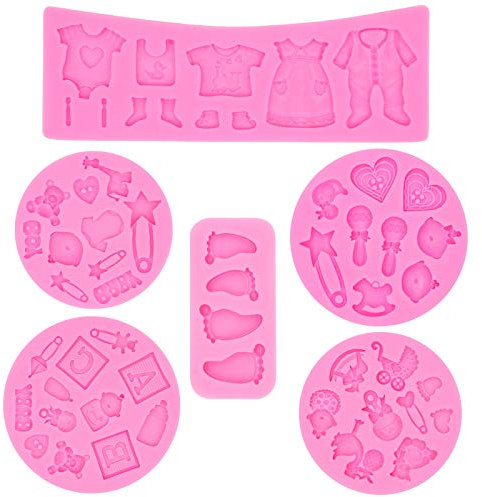 Rainmae 6Pcs Cute Baby Silicone Fondant Cake Mold Baby Birthday Party Kitchen Baking Mold Cake Decorating Moulds Modeling Tools Baby Shower Gender Reveal Party Gummy Sugar Chocolate Candy Cupcake Mold