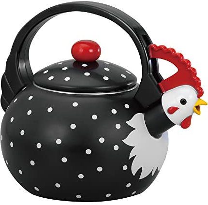 UPware Enamel on Steel Whistling Tea Kettle, Stovetop Teakettle (1.6 Quart, Rooster)