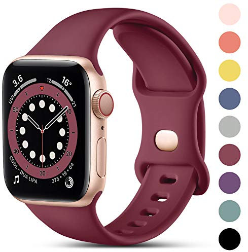CeMiKa Compatible with Apple Watch Strap 45mm 46mm 44mm 42mm 49mm, Soft Silicone Sport Band Replacement Straps for iWatch Strap Series 10 9 8 7 6 5 4 3 2 1 SE, Women Men, Wine Red