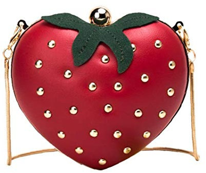 Sanfiyya Frauen Umhängetasche Tasche Mini-Handtasche Nette Frucht Erdbeere Crossbody Beutel Sommer-Beutel-Geldbeutel für Mädchen Wein-Rot