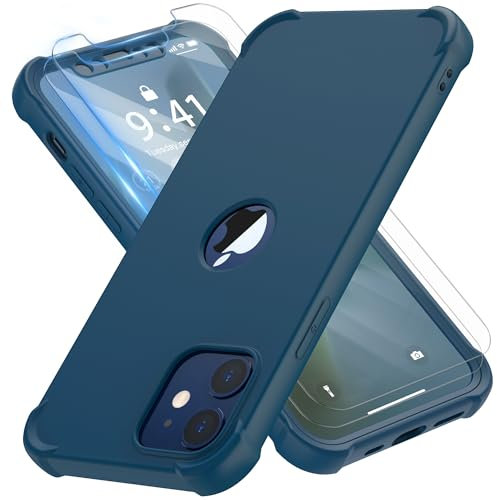 ORETECH Coque pour iPhone 12 Mini avec 2 Pièces Verre Trempé Protection écran, 2 en 1 Antirayures Souple TPU Arrière Rigide PC Antichoc Housse de Protection Étui pour iPhone 12 Mini 5.4 Bleu