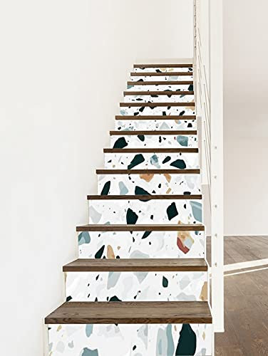 A.Monamour Treppenaufkleber Folie Selbstklebend 3D Stein Terrazzo Bodenbelag Marmor Textur Hintergrund Vinyl Wasserdicht Treppe Aufkleber Fliesenaufkleber Abziehbilder Wandaufkleber 13 Stück Set