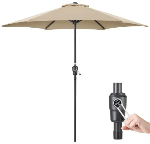 CHRISTOW Garden Parasol, Steel Pole, 2.4m, Taupe