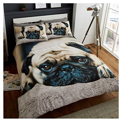 GC GAVENO CAVAILIA Easy Care 3D Forest Print Duvet Cover, Soft & Cosy Safari Bedding Wildlife Quilt Set, Sweet Pug, King
