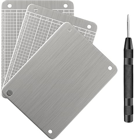 Crypto Steel Bitcoin Wallet, Seed Phrase Plate for Hardware Cold Backup, Bitcoin Crypto Seed Storage Compatible with All BIP39 Hardware (3 Plates)