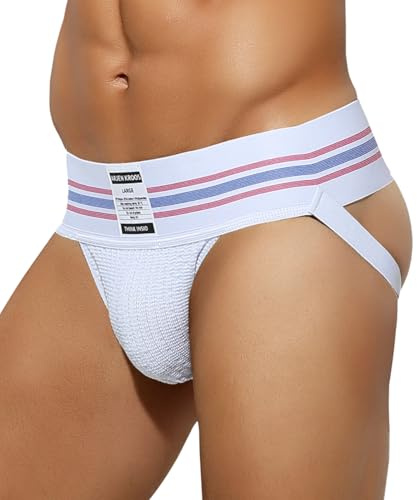 Arjen Kroos Men's Jockstrap Athletic Support Jock Strap with 3 Elastic Waistband & Ventilated Pouch for Gym/Sports White