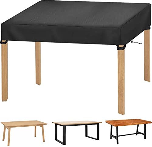 Tischplattenhülle Abdeckplane Tischplatte Schutzhülle 150x90x15 cm, 600D Oxford Abdeckung für Gartenmöbel Tische, Abdeckhaube für Holztisch, Wasserdicht, UV-Beständiges, Schwarz