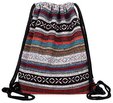 Milya Sac de sport géométrique avec cordon de serrage lumineux - Sac de gym réfléchissant en toile de jute - Sac de sport - Sac de plage, B-ethnique 2, Taille Unique