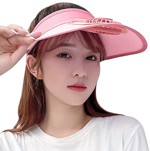 Sun Visor Hat with Fan Wide Brim Beach Cap Cooling Sun UV Protection Hat Empty Top Sun Hat Summer Topless Sunhat with Adjustable Elastic Buckle for Women Men Hiking Camping Travelling Fishing Cycling