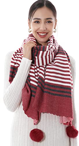 RIIQIICHY Schals Tücher Damen Weinrot XXL Winterschal Kuschelig Pashmina stola festlich Warm Herbst Schal Kariert Mit Kugel