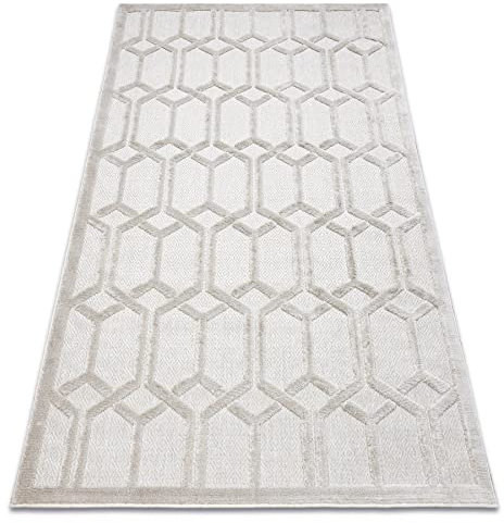 Teppich Santo SISAL innen & außen, flach gewebt, für Zimmer, Küche, Terrasse und Balkon, Ruta, geometrisch, beige 200x290 cm
