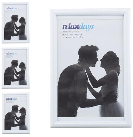 Relaxdays 4 x Bilderrahmen 10 x 15 cm, modernes Design, zum Hinstellen oder Aufhängen, dekorativer Fototischaufsteller, weiß
