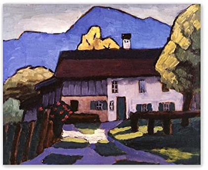 Wandbild- 'Landhaus in der Nähe' von Gabriele Münter-Kunst Leinwandbild Expressionismus Gemälde Kunstdruck auf Leinwand-Landschaftsmalerei auf Leinwand-90x108cm(35x43in) Rahmenlos