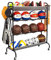 Sttoraboks Ball Storage Rack with Wheels, Movable 4-Tier Football Stand with Hooks, Space-Saving Sports Equipment Storage Organiser Cart for Garage/Home/Gym, Fabric Storage Layers Hold Small Balls