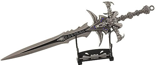 FAYAIALO Mini Frostmourne Sword Lich King Metal Sword Foam Arthas Sword Cosplay Sword Model Desktop Display Collectibles, Metal With Blue Accents