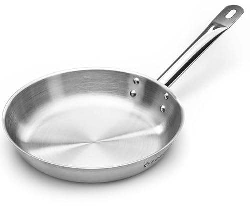 Forgast Padella Professionale Acciaio Inox Satinato 32cm, Padella Induzione Gas Fornello Elettrico, Fondo Spesso Multistrato, Padella da Ristorante, Lavabile in Lavastoviglie