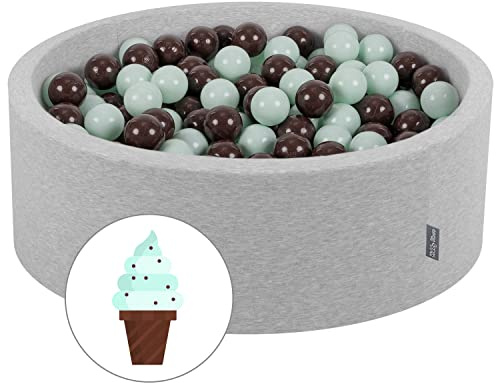 KiddyMoon Piscine À Balles Ronde Bébé Et Enfant À Partir De 8 Mois 90X30cm/300 Balles Ø 7 Cm Bassin en Mousse Douce Housse Amovible en Coton avec Fermeture Éclair, Gris Clair