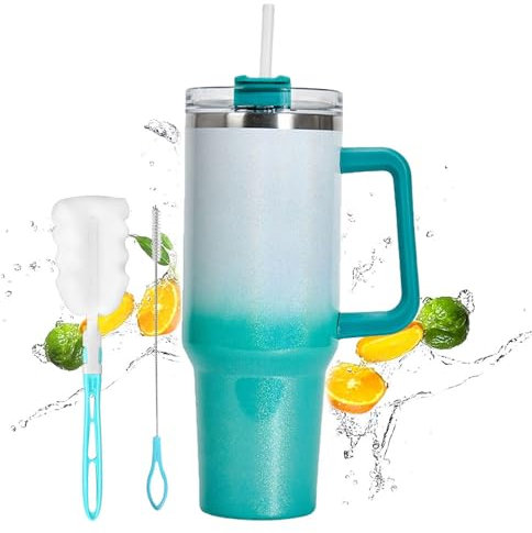 Anyingkai Thermobecher mit Strohhalm und Henkel, Doppelwandiger Edelstahl Vakuum Isolierbecher 40oz 1200ml,Kaffeebecher Auto mit Strohhalm,Tragbare Autobecher,Becher Tumbler,ThermoTrinkbecher