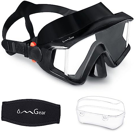 OMGear Lunettes de natation avec tuba - Masque de plongée anti-buée à triple lentille - Équipement de plongée avec tuba pour adultes et jeunes - Lunettes de piscine avec cache-nez et sangle de masque