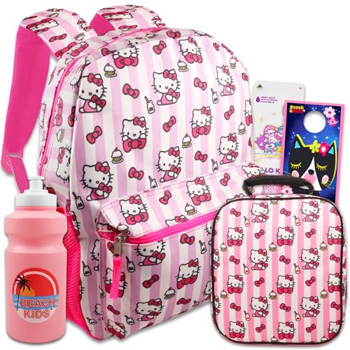 Hello Kitty Mochila con fiambrera, paquete con mochila, bolsa de almuerzo, calcomanías, más | Suministros escolares Hello Kitty para niños