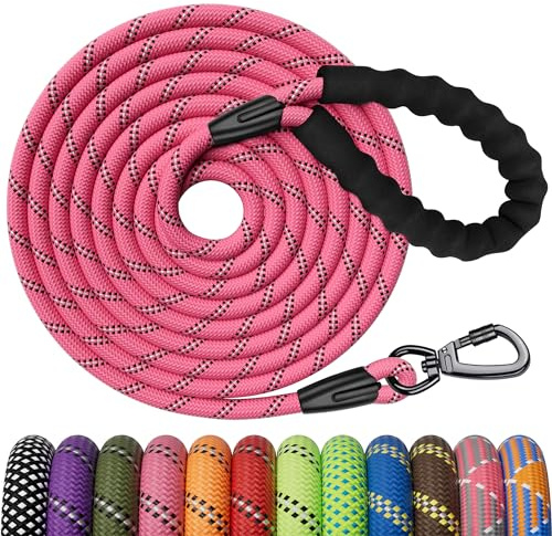Kdsvakd Rope Dog Lead, Strong Dog Lead With Swivel Lockable Hook And Soft Padded Handle, Durable Dog Leash For Puppy, Small, Medium, Large Dog Camping Walking (Pink A, 16ft)